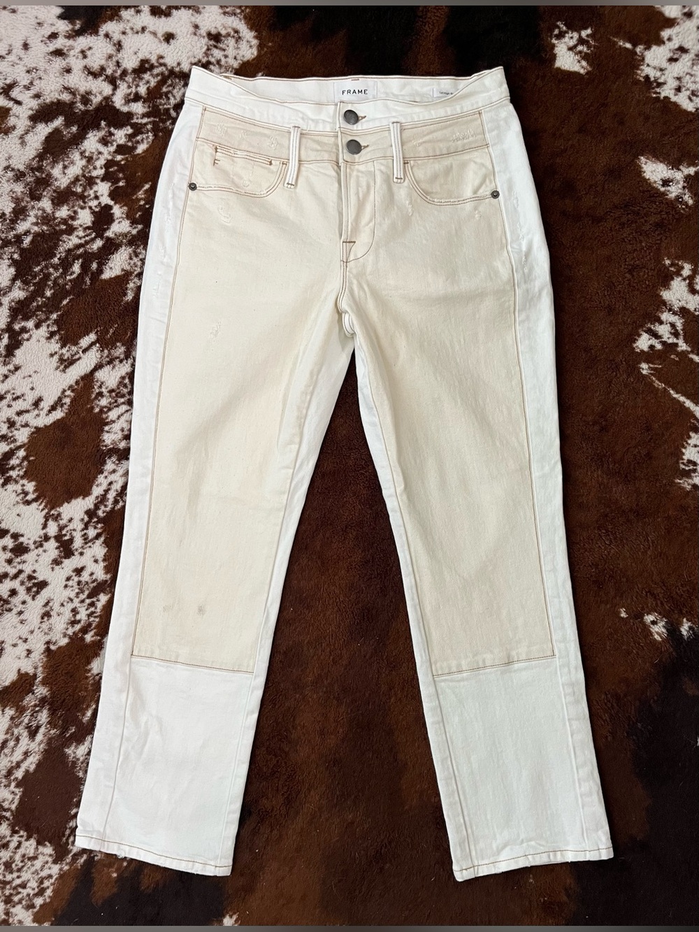 Women’s FRAME Jeans “Le High Straight” | White + Beige | Size: 28 **